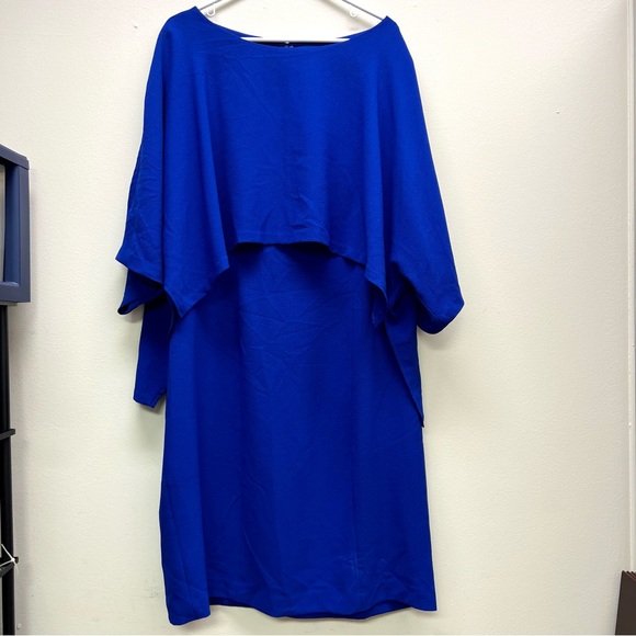 Adrianna Papell Plus Draped Popover Blouson Sheath Dress In Blue Womens Size 20 - Picture 3 of 12